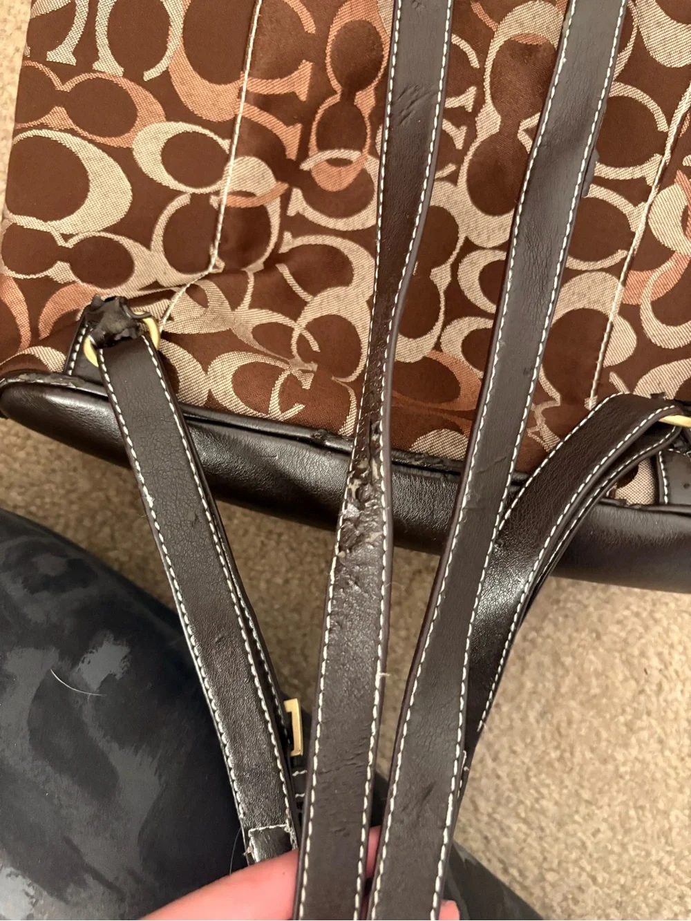 Coach Brown Signature Logo Backpack with Gold-Tone Buckle